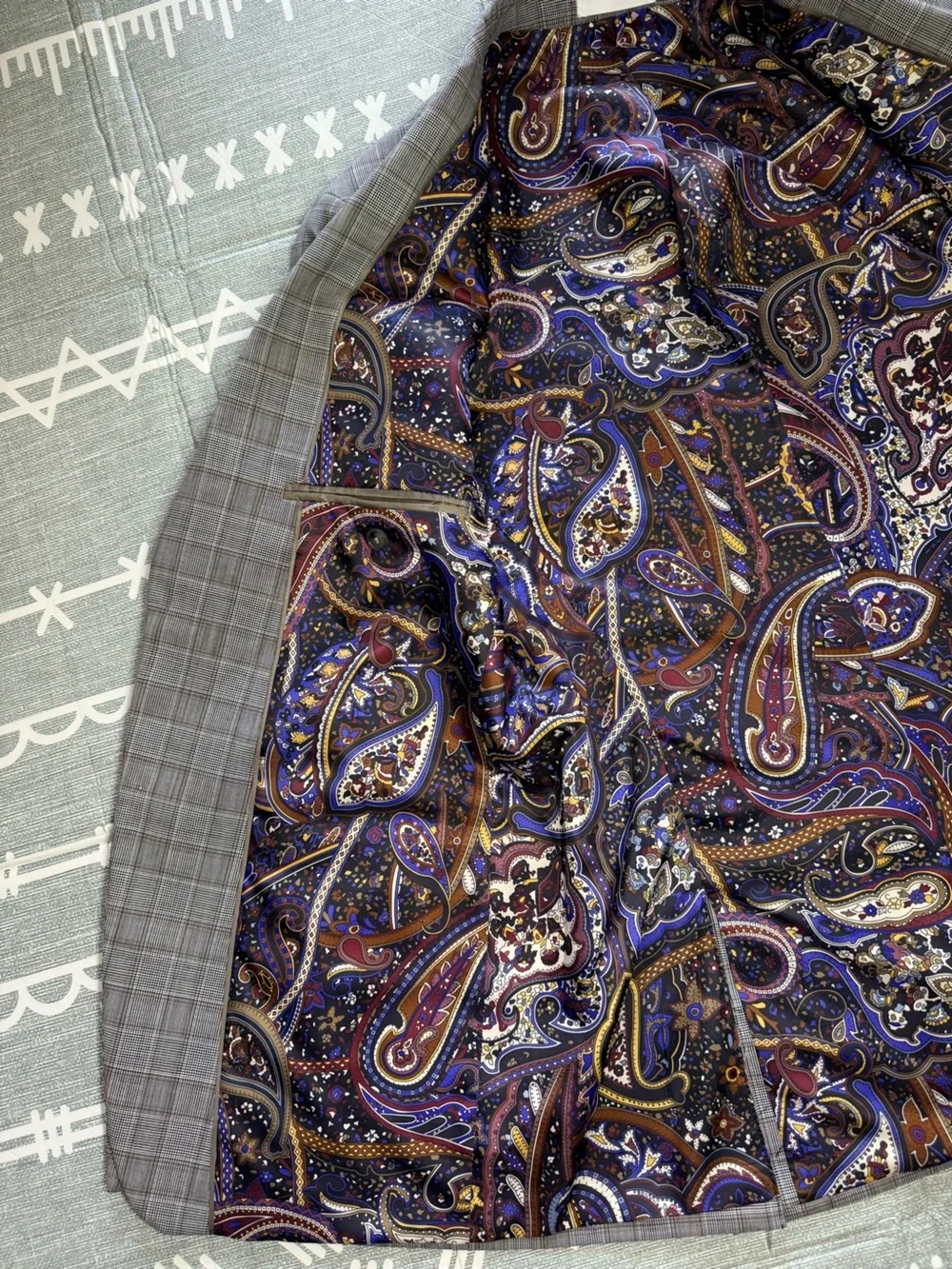 Tallia Gray Windowpane Men's Blazer with Paisley Lining